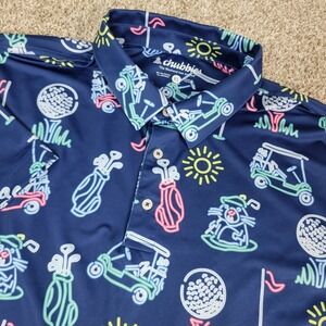 Chubbies Mens XL Blue AOP Golf Performance Stretch Polo Short Sleeve